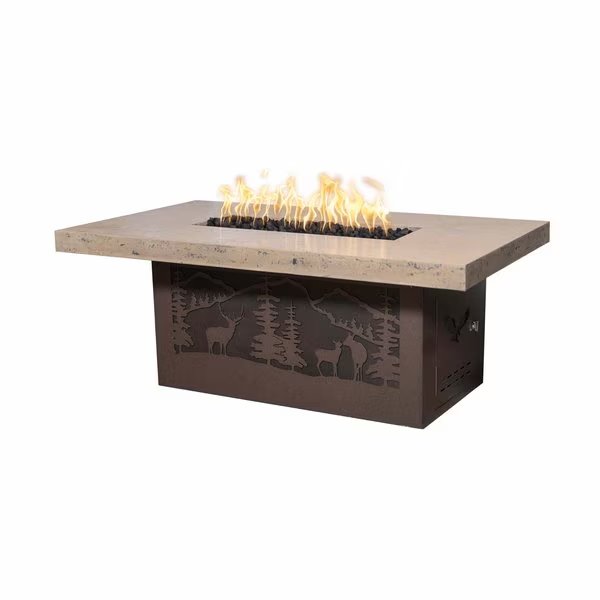 60x36 Rectangle Outback Fire Pit, Deer Country Design, Match Lit, Chestnut Concrete Top, Liq. Propane, The Outdoor Plus, Mfr#: OPT-OBDC6036PC-CST-JAV-LP